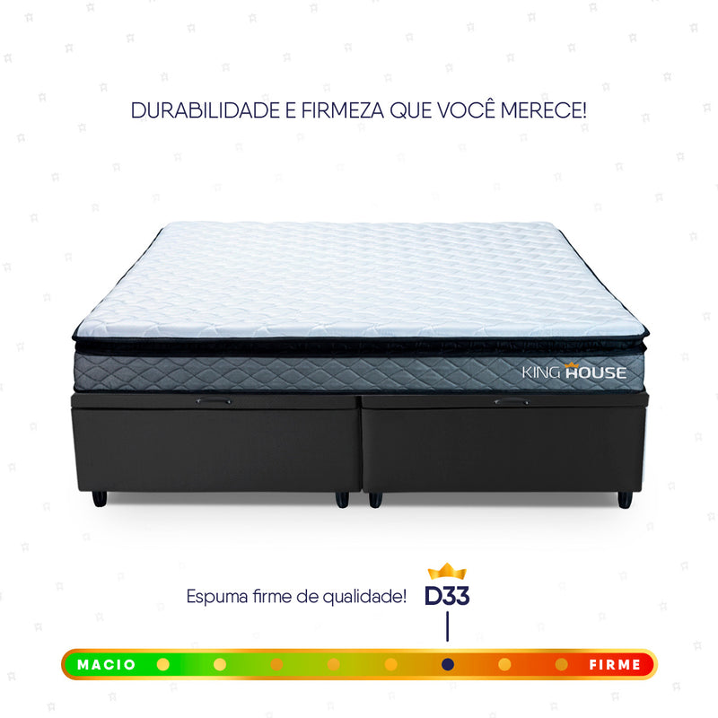Cama Box Baú Chicago 158x198 Cinza e Preto