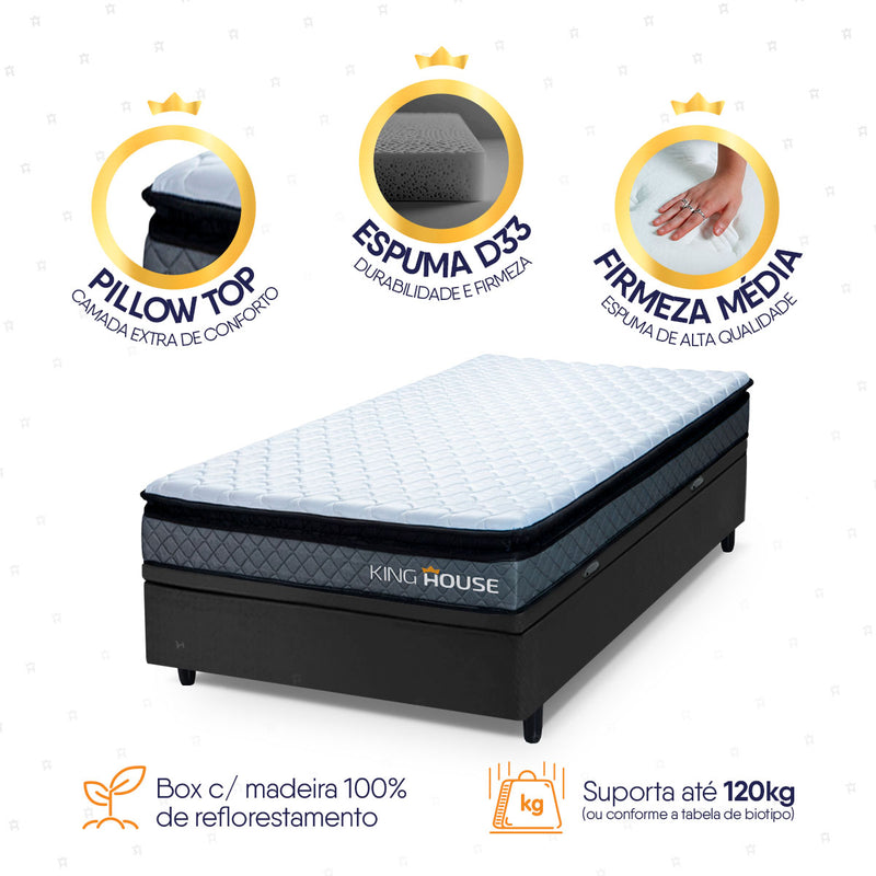Cama Box Baú Chicago 88x188 Cinza e Preto