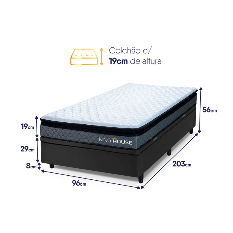 Cama Box Baú Chicago 96x203 Cinza e Preto Espuma D33