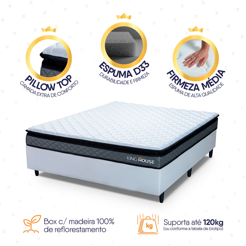 Cama Box Espuma Chicago Casal 138x188 Branco