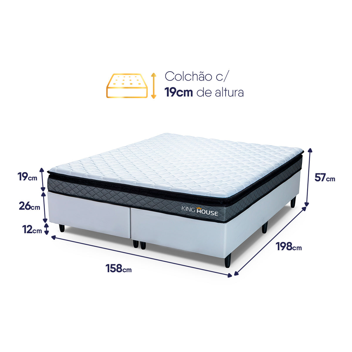 Cama Box Chicago Espuma Queen 158x198 Branco