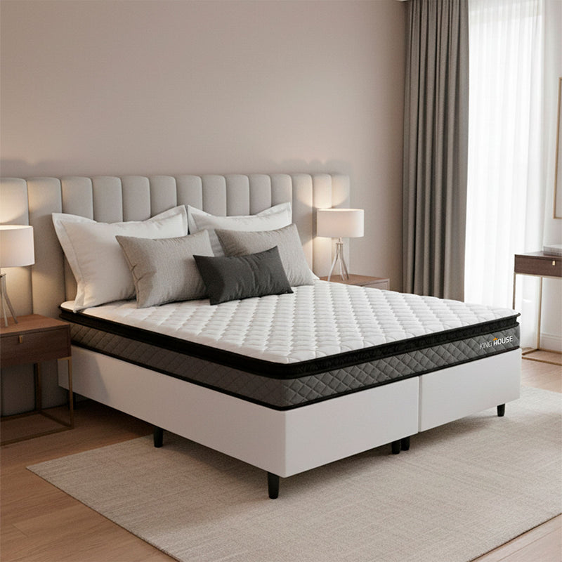 Cama Box Chicago Espuma King 193x203 Cinza e Branco Espuma D33