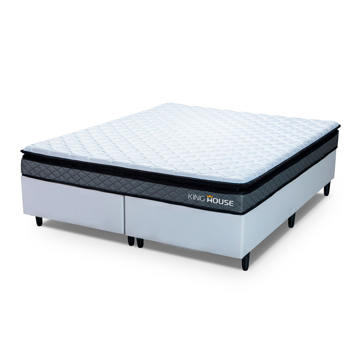 Cama Box Chicago Espuma King 193x203 Cinza e Branco Espuma D33
