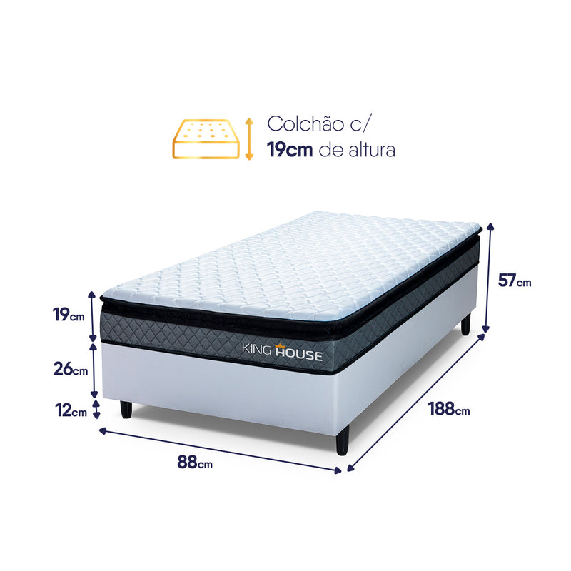 Cama Box Espuma Chicago Solteiro 88x188 Branco