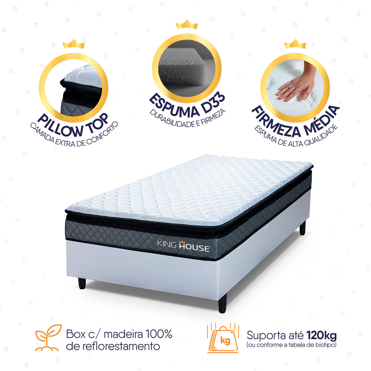 Cama Box Espuma Chicago Solteiro 88x188 Branco