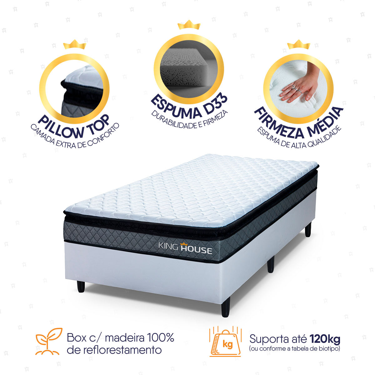 Cama Box Espuma Chicago Solteirão 96x203 Branco