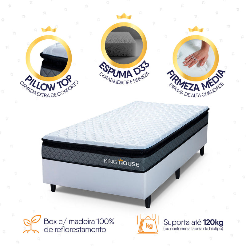 Cama Box Espuma Chicago Solteirão 96x203 Branco