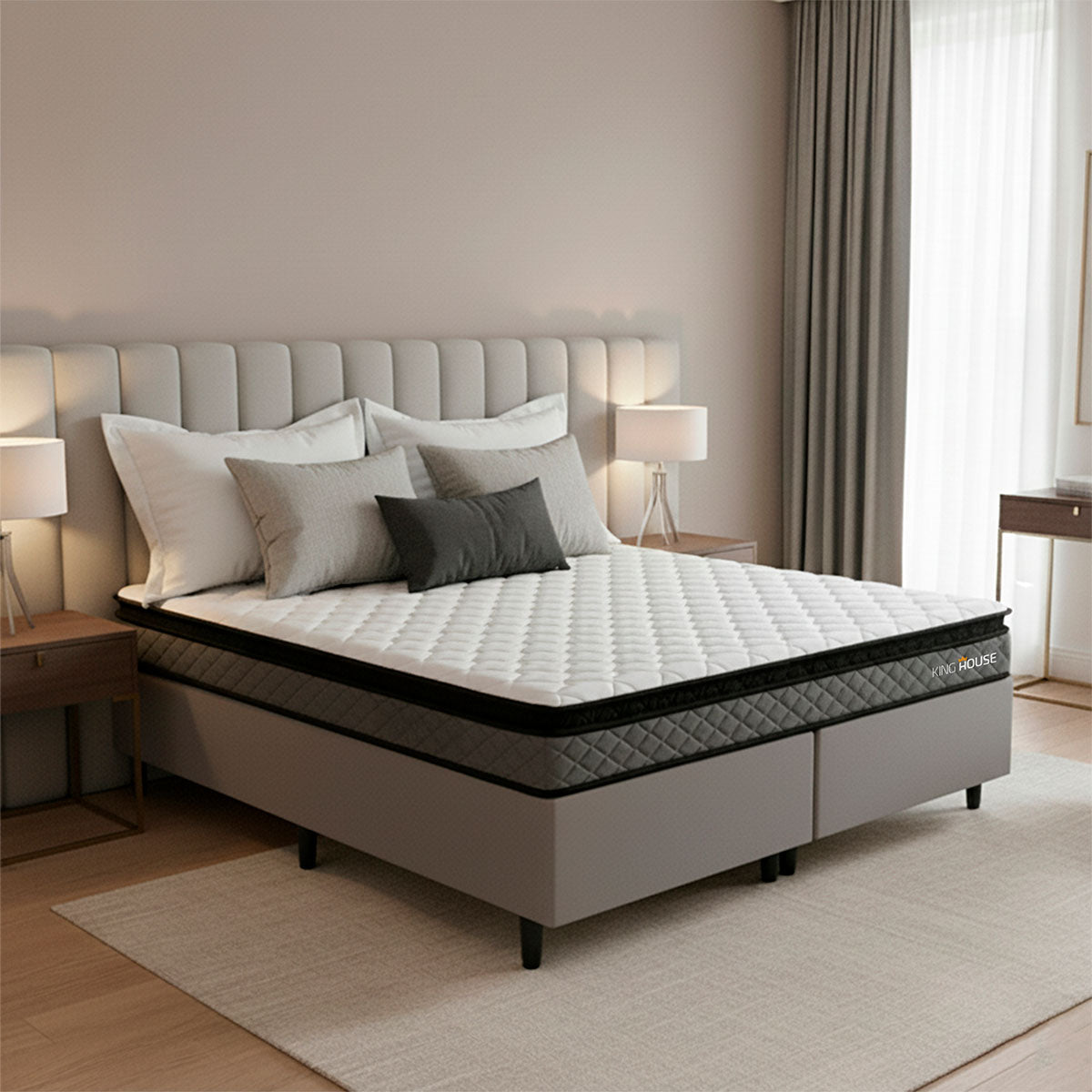 Cama Box Chicago Espuma King 193x203 Cinza Espuma D33