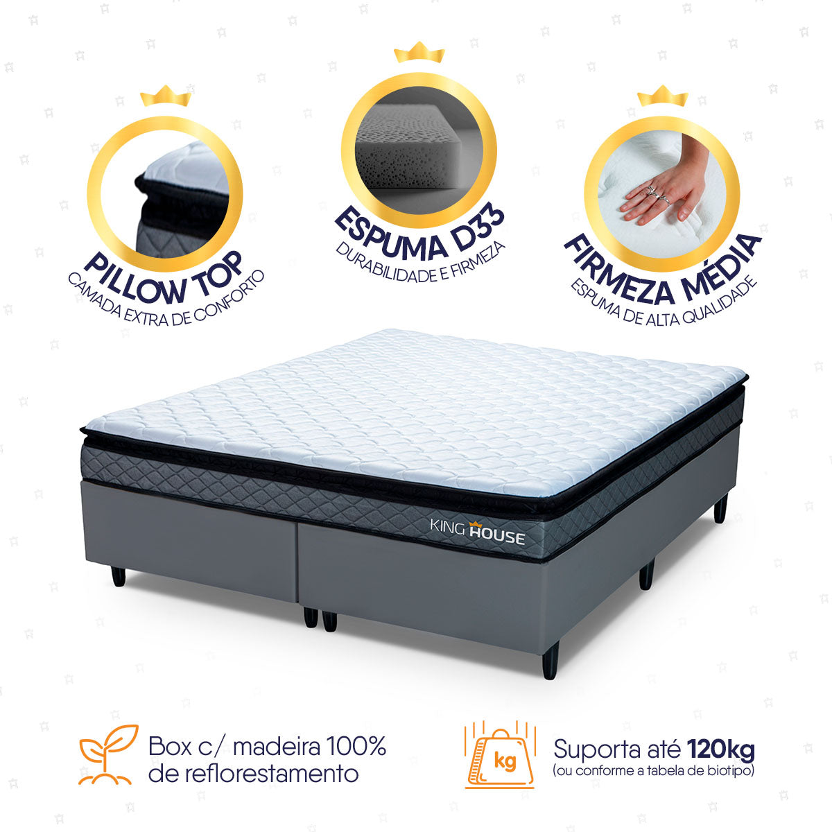 Cama Box Chicago Espuma King 193x203 Cinza Espuma D33