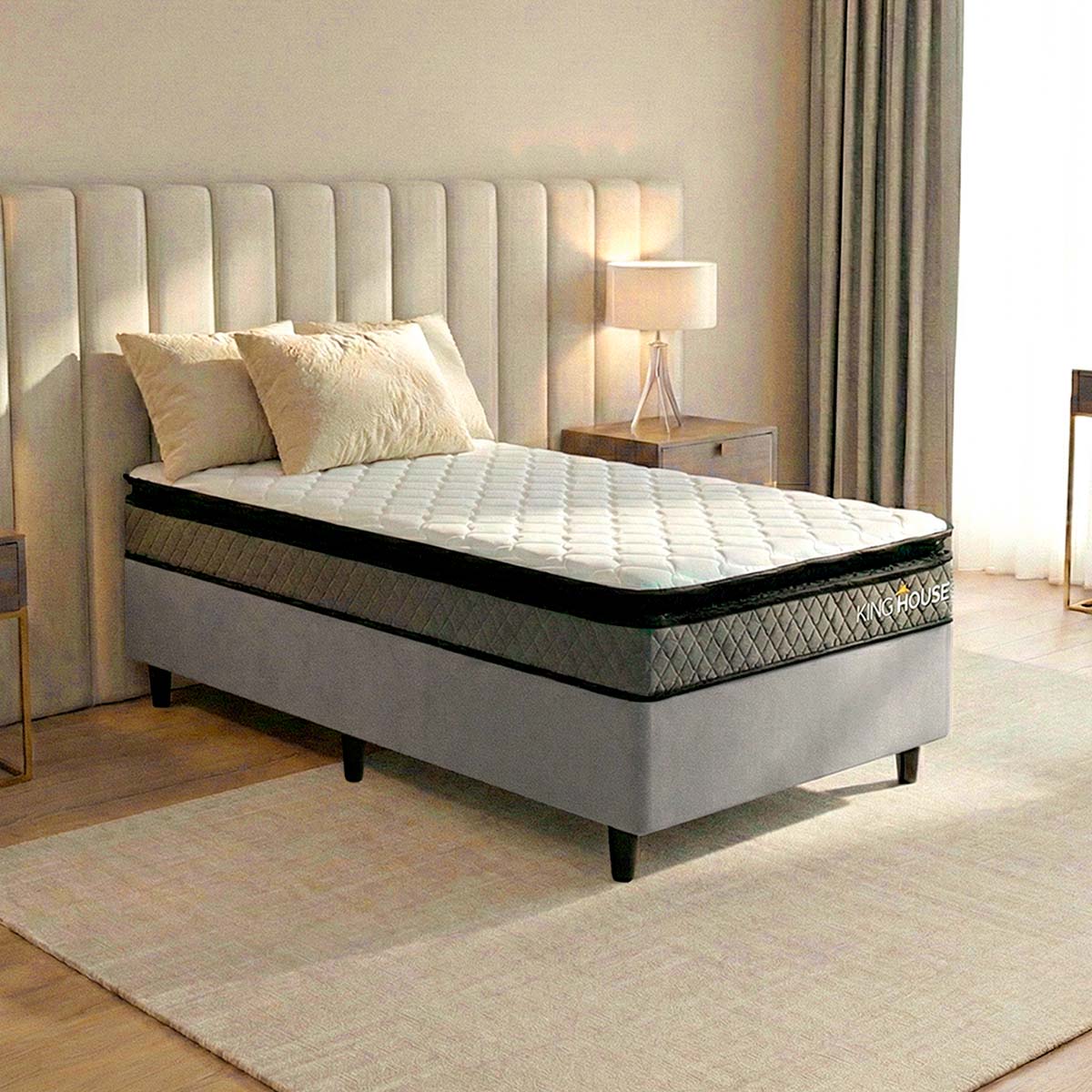Cama Box Espuma Chicago Solteirão 96x203 Cinza Espuma D33