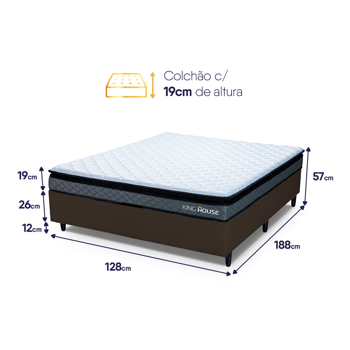 Cama Box Espuma Chicago Viúva 128x188 Cinza