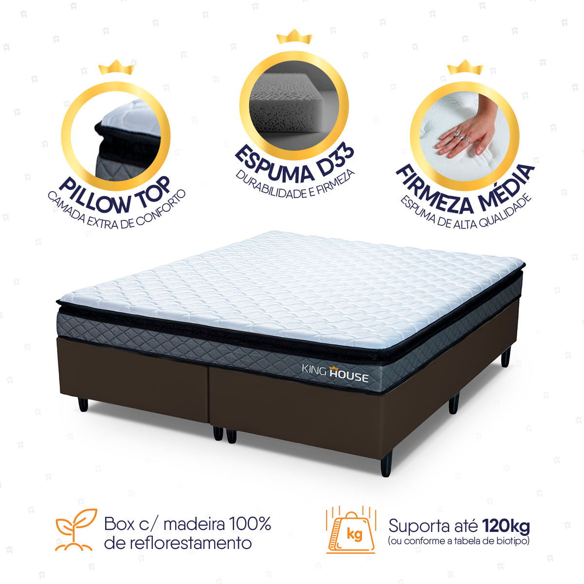 Cama Box Chicago Espuma Queen 158x198 Marrom