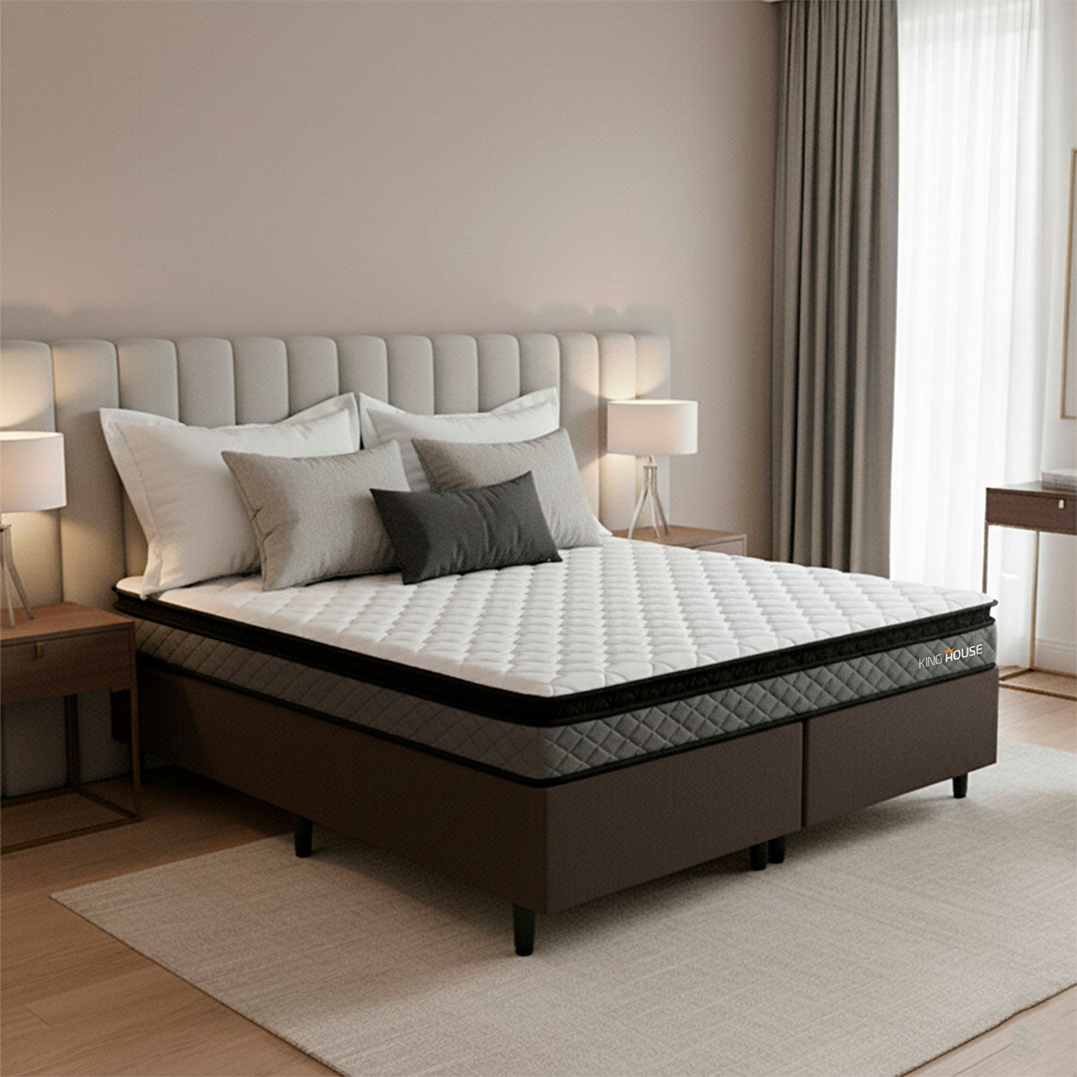 Cama Box Chicago Espuma King 193x203 Cinza e Marrom Espuma D33