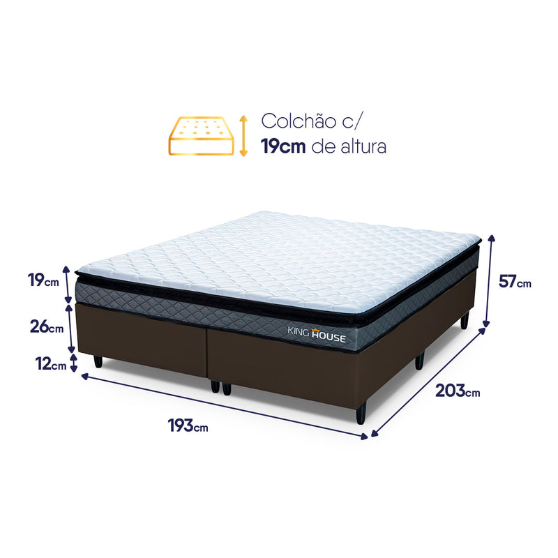 Cama Box Chicago Espuma King 193x203 Cinza e Marrom Espuma D33