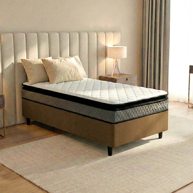 Cama Box Espuma Chicago Solteiro 88x188 Cinza e Marrom Espuma D33