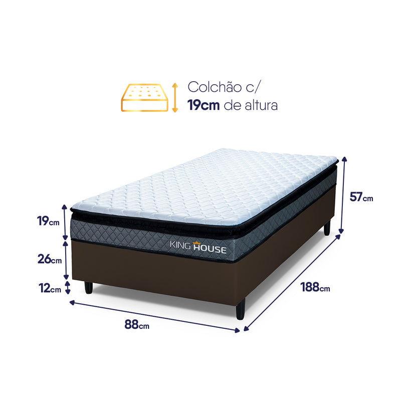 Cama Box Espuma Chicago Solteiro 88x188 Cinza e Marrom Espuma D33