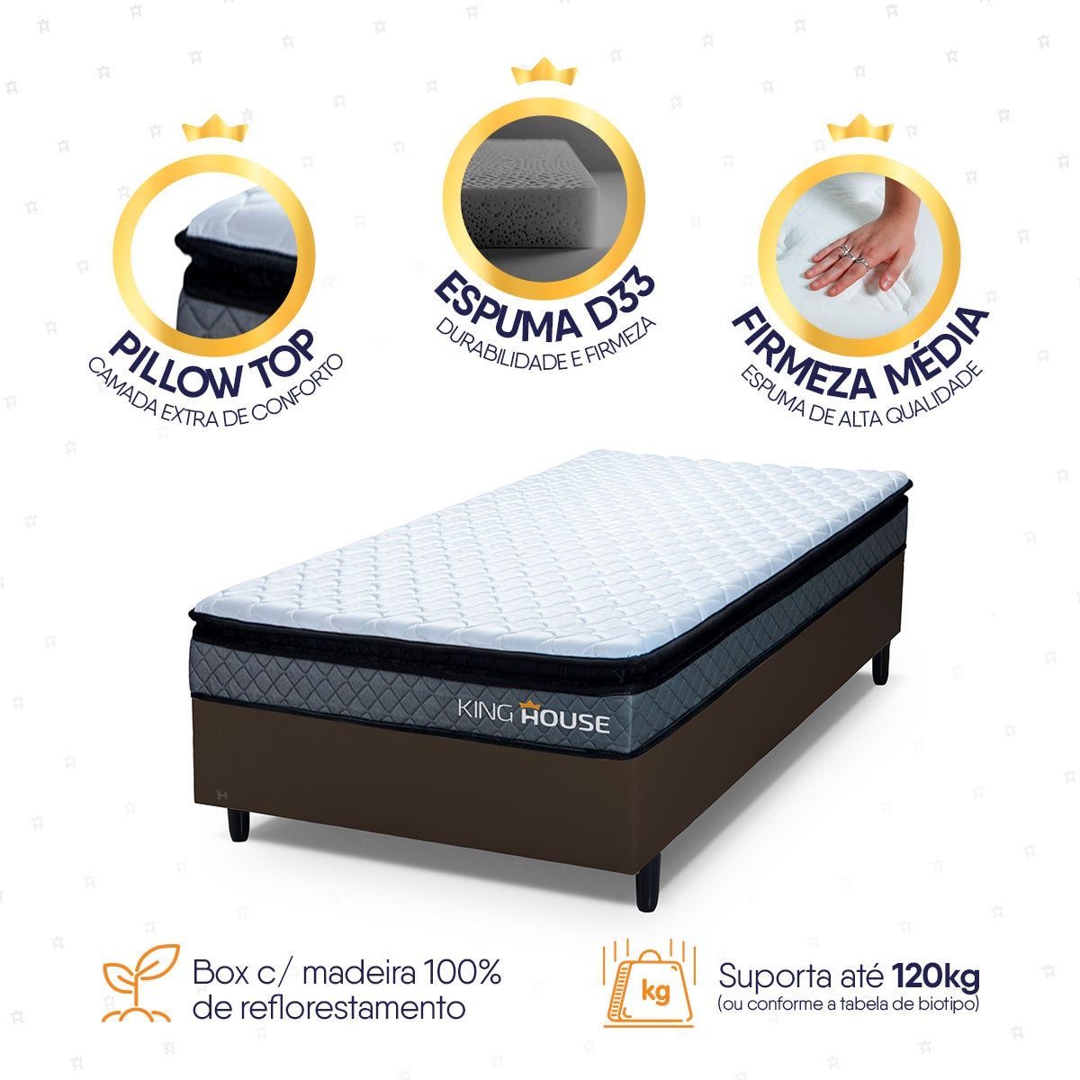 Cama Box Espuma Chicago Solteiro 88x188 Cinza e Marrom Espuma D33