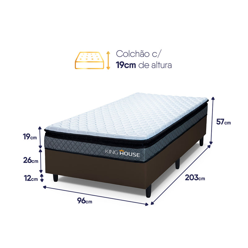Cama Box Espuma Chicago Solteirão 96x203 Cinza e Marrom Espuma D33