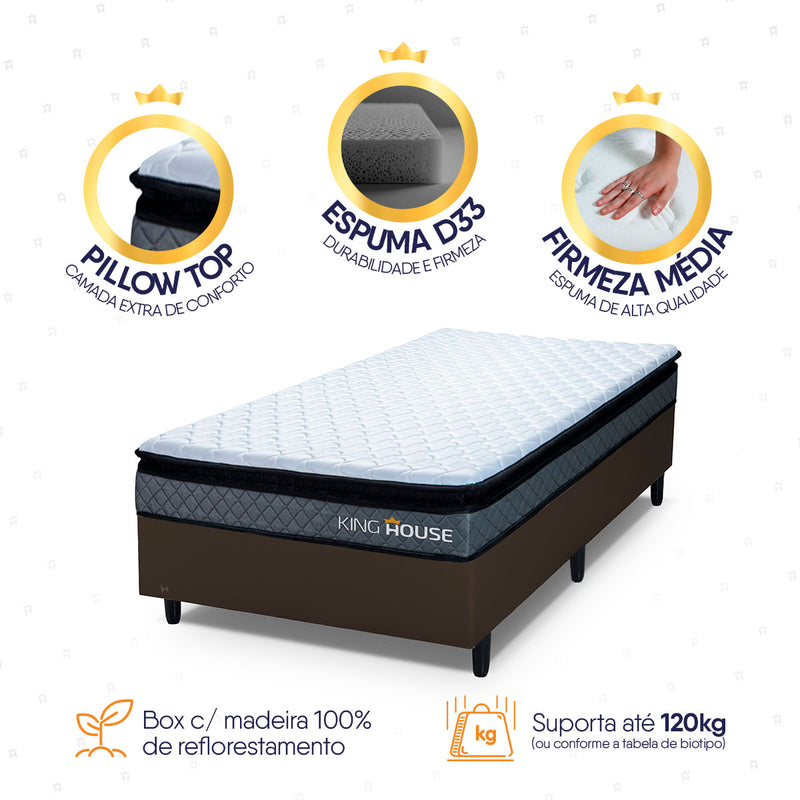 Cama Box Espuma Chicago Solteirão 96x203 Cinza e Marrom Espuma D33