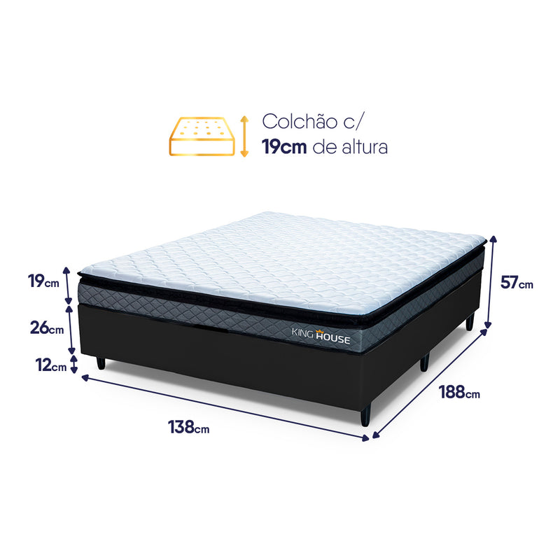 Cama Box Espuma Chicago Casal 138x188 Cinza