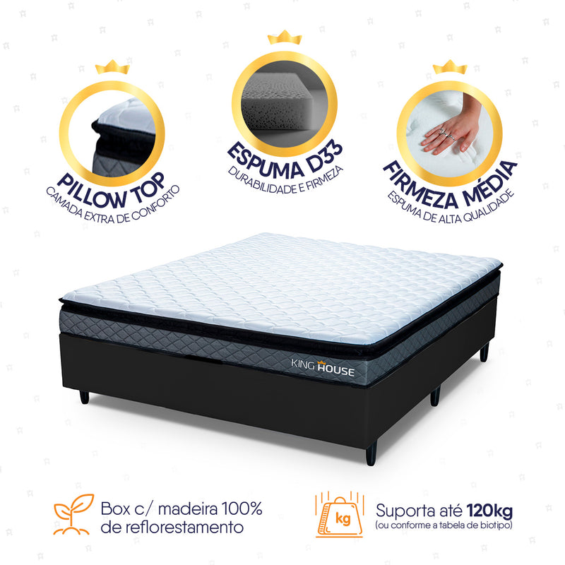 Cama Box Espuma Chicago Casal 138x188 Cinza