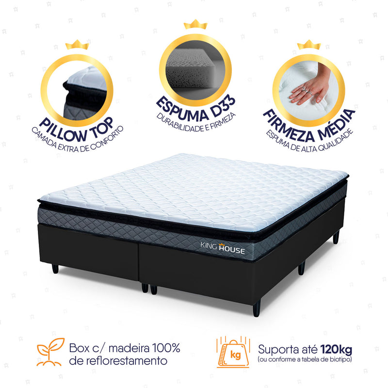 Cama Box Chicago Espuma Queen 158x198 Cinza e Preto Espuma D33