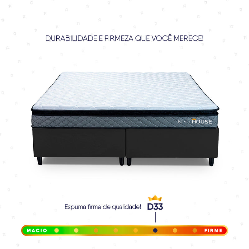 Cama Box Chicago Espuma Queen 158x198 Cinza e Preto Espuma D33