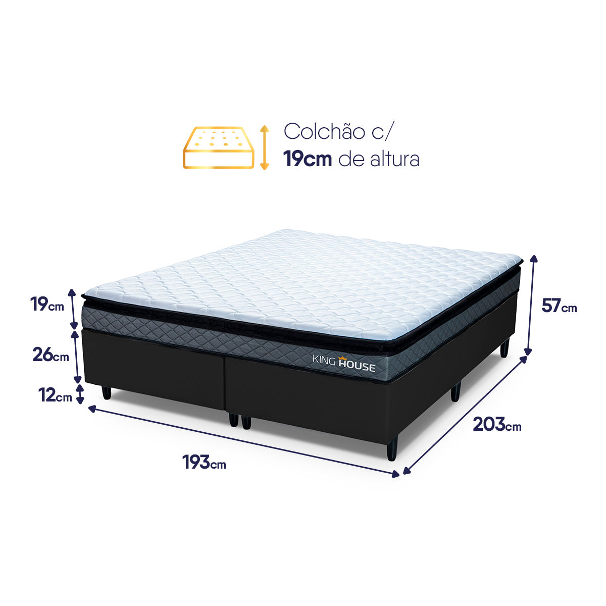 Cama Box Chicago Espuma King 193x203 Cinza e Preto Espuma D33