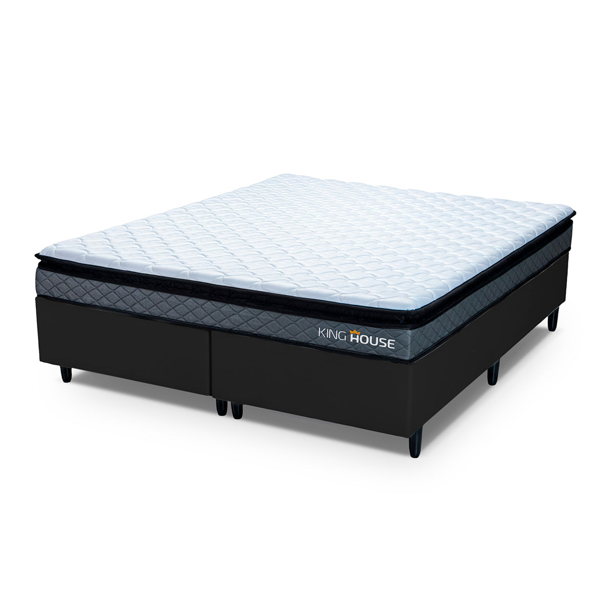 Cama Box Chicago Espuma King 193x203 Cinza e Preto Espuma D33