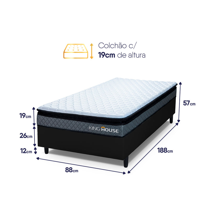 Cama Box Espuma Chicago Solteiro 88x188 Preto
