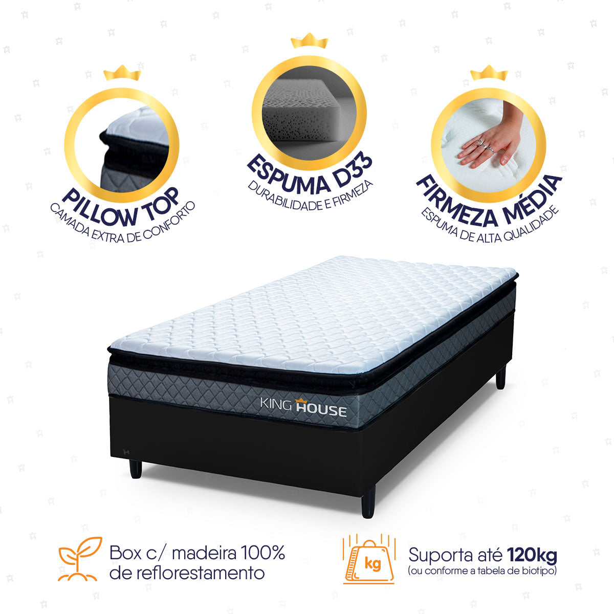 Cama Box Espuma Chicago Solteiro 88x188 Preto