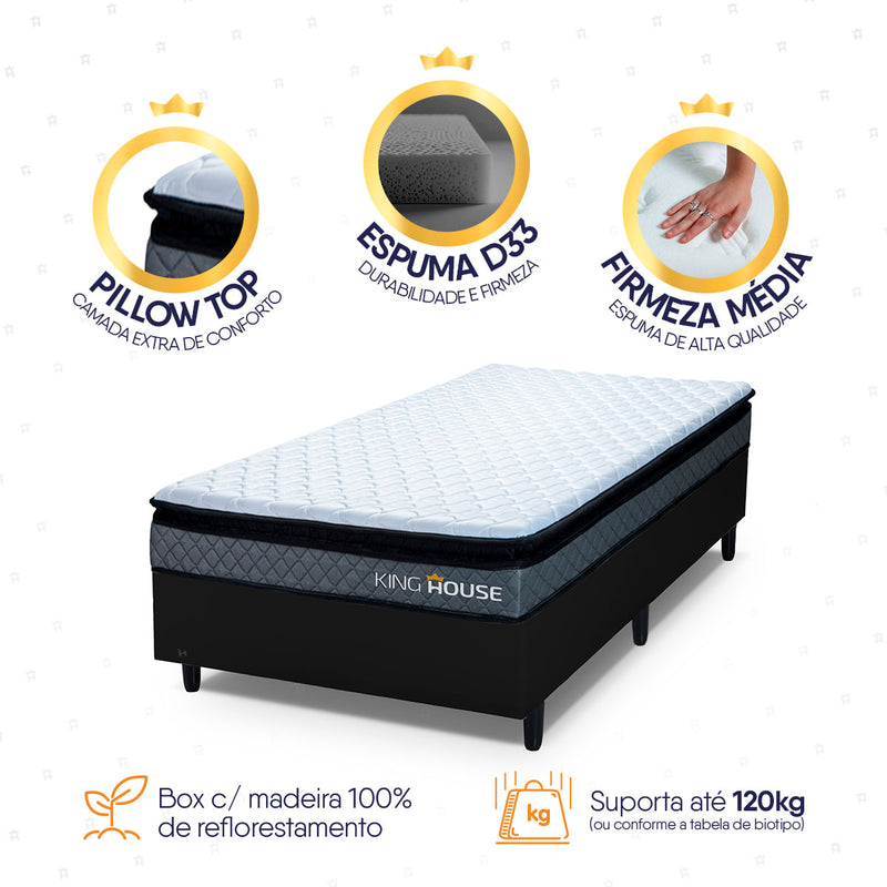 Cama Box Espuma Chicago Solteirão 96x203 Preto