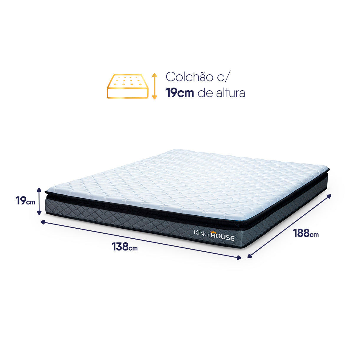 Colchão Espuma D33 Chicago Casal 138x188x19 Cinza Suporta 120 Kg Por Pessoa