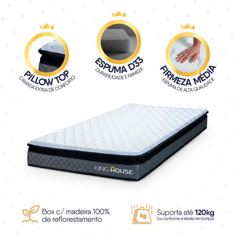 Colchão Espuma D33 Chicago Solteiro 88x188x19 Cinza Suporta 120 Kg Por Pessoa