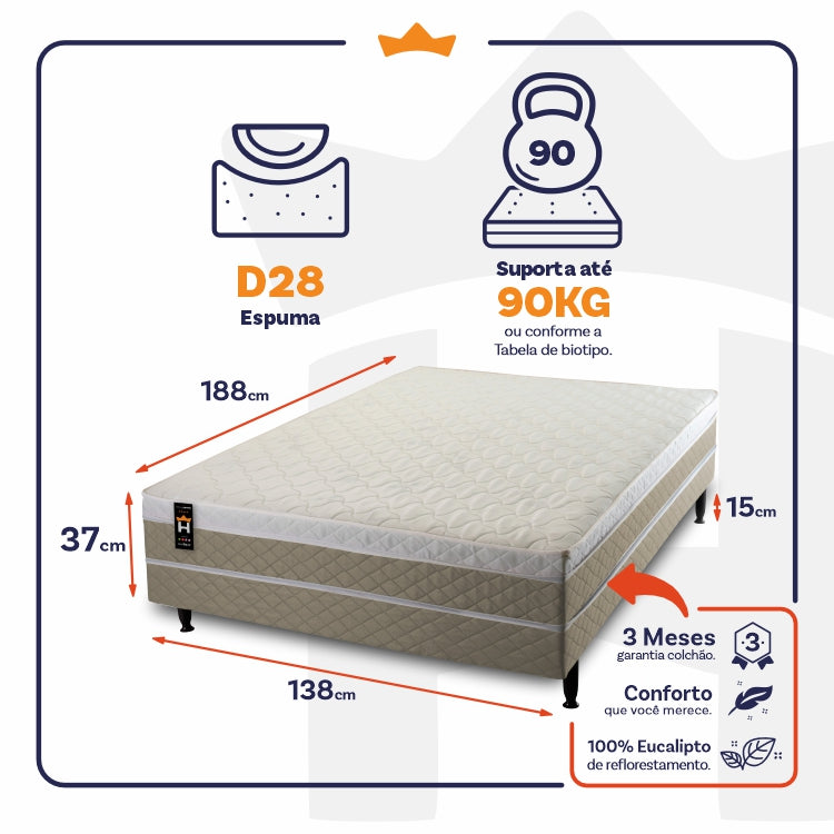 Conjugado Casal Dallas D28 Ortopédico 138x188x56 Bege