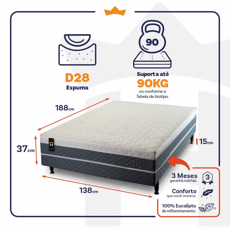 Conjugado Casal Dallas D28 Ortopédico 138x188x56 Cinza