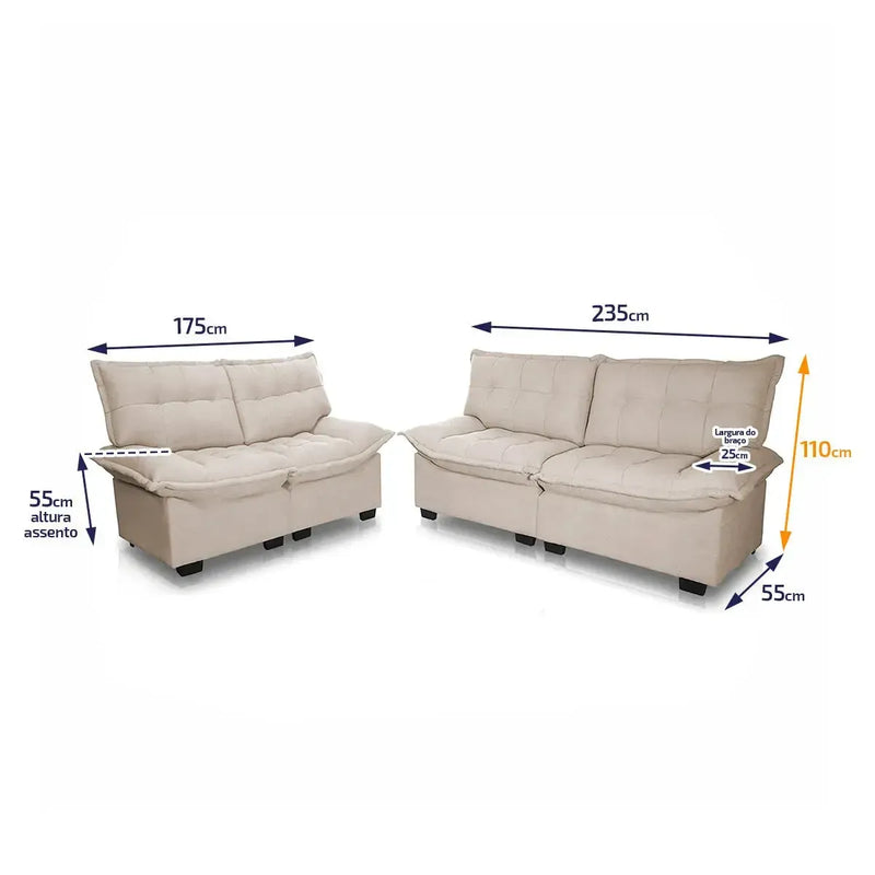 Conjunto Sofá Coliseu 3 e 2 Lugares Bouclê Bege