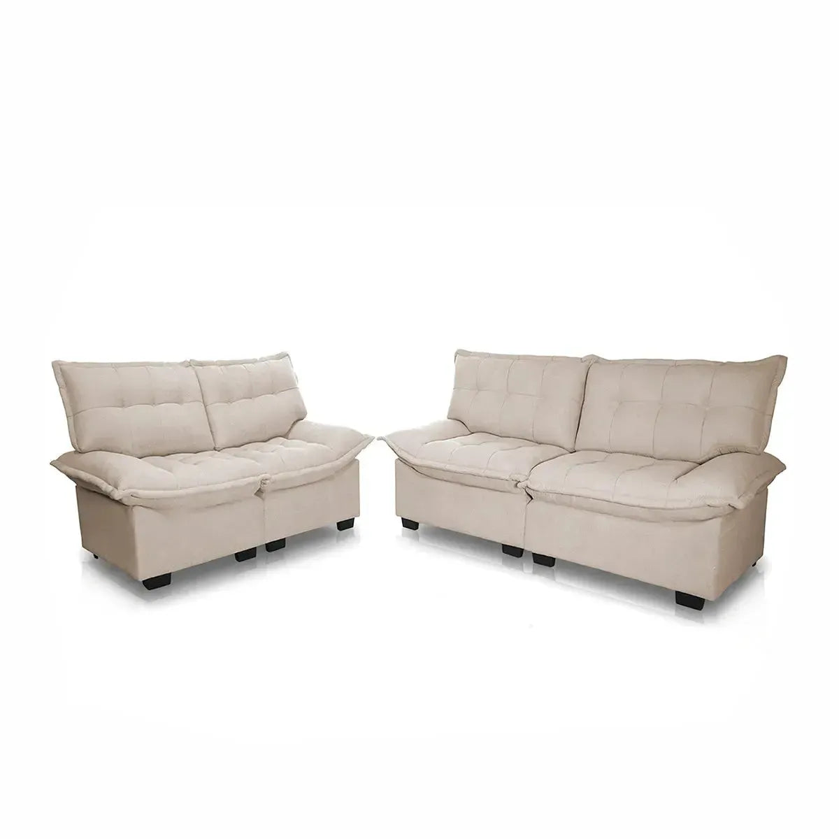 Conjunto Sofá Coliseu 3 e 2 Lugares Bouclê Bege