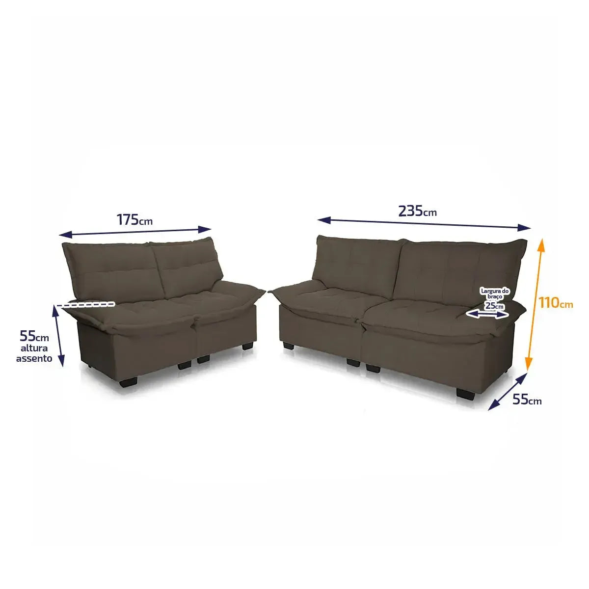 Conjunto Sofá Coliseu 3 e 2 Lugares Bouclê Cafe