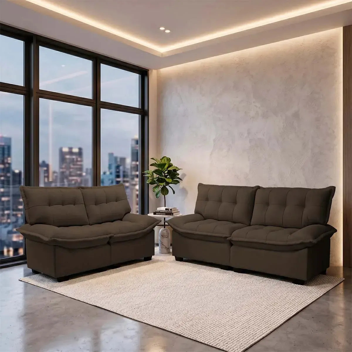 Conjunto Sofá Coliseu 3 e 2 Lugares Bouclê Cafe