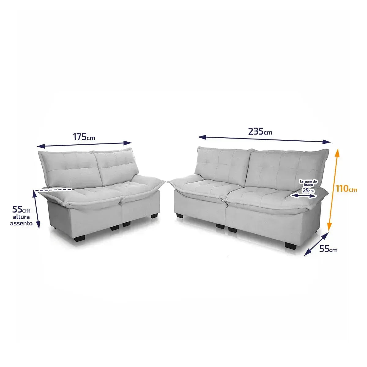 Conjunto Sofá Coliseu 3 e 2 Lugares Bouclê Cinza