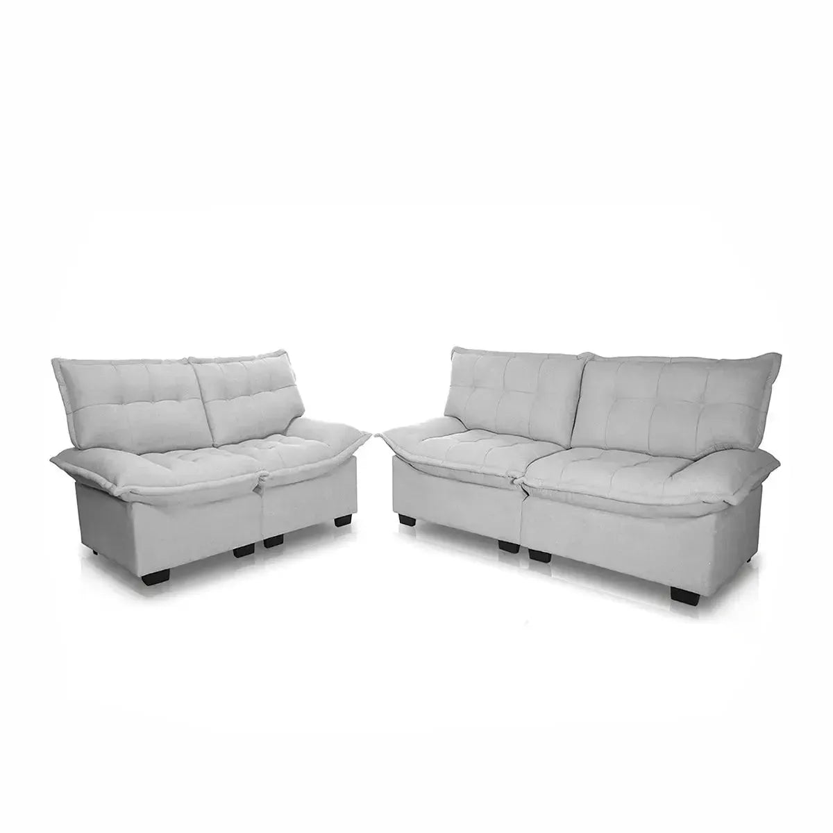 Conjunto Sofá Coliseu 3 e 2 Lugares Bouclê Cinza