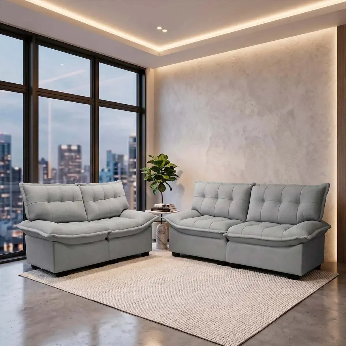 Conjunto Sofá Coliseu 3 e 2 Lugares Bouclê Cinza