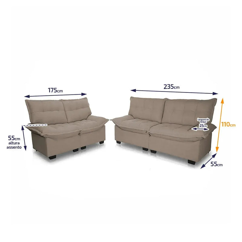 Conjunto Sofá Coliseu 3 e 2 Lug Bouclê Marrom