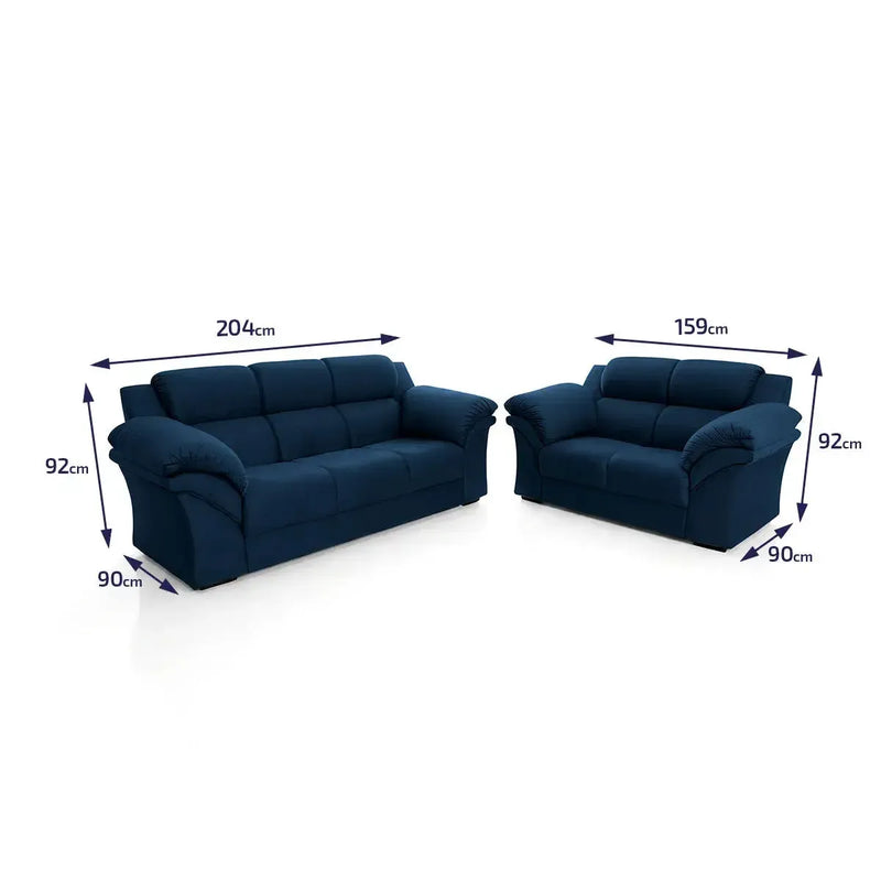 Conjunto Sofá Windsor Velut Azul 3 e 2 Lugares 2,04m e 1,59m