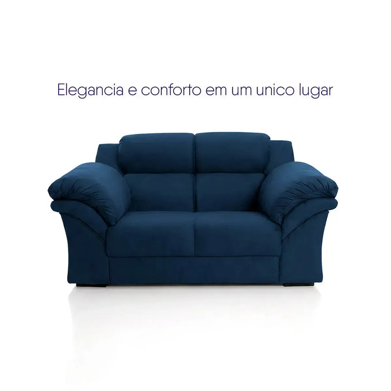 Conjunto Sofá Windsor Velut Azul 3 e 2 Lugares 2,04m e 1,59m