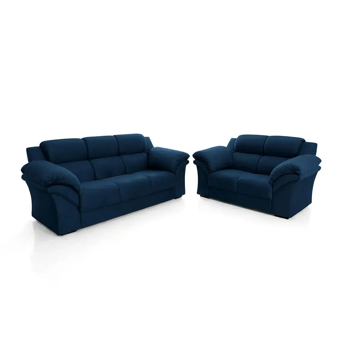 Conjunto Sofá Windsor c/ Braço Almofadado Suede Velut Azul 3 e 2 Lugares