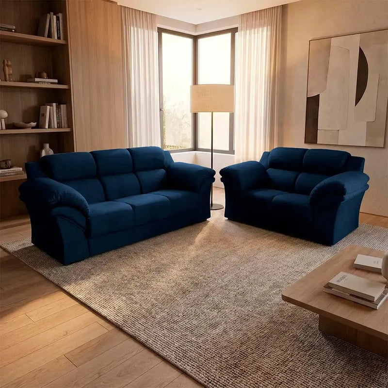 Conjunto Sofá Windsor Velut Azul 3 e 2 Lugares 2,04m e 1,59m
