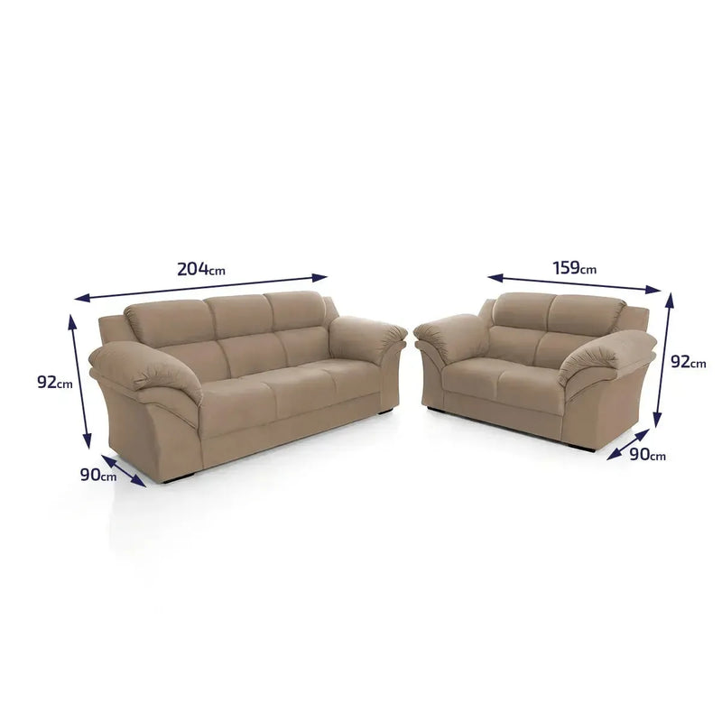 Conjunto Sofá Windsor Velut Bege 3 e 2 Lugares 2,04m e 1,59m