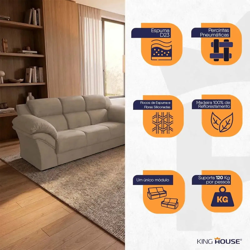 Conjunto Sofá Windsor Velut Bege 3 e 2 Lugares 2,04m e 1,59m
